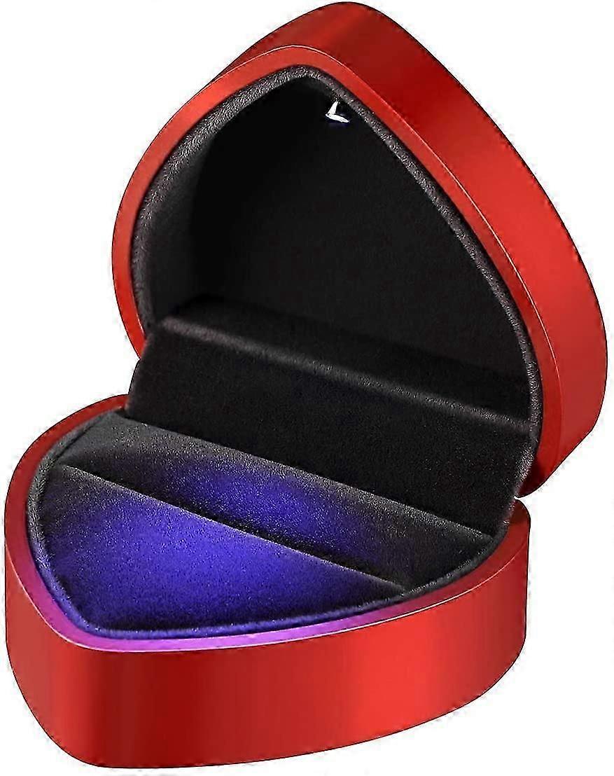 LED ring box heart shape velvet ring box wedding ring box (red)