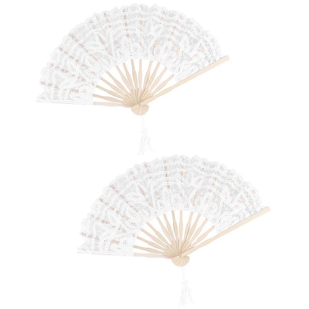 6Pcs Vintage Elegant Lace Folding Fan Handheld Fan for Dance Performance and Summer Travel with Beautiful Tassel