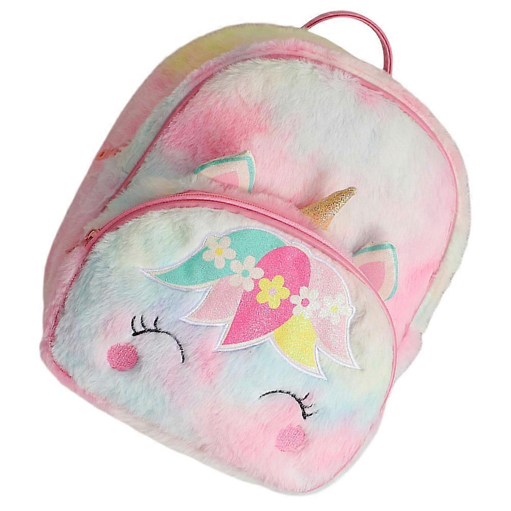 Cute Unicorn Backpack Plush Backpack for Storage 4Pcs Portable Pink