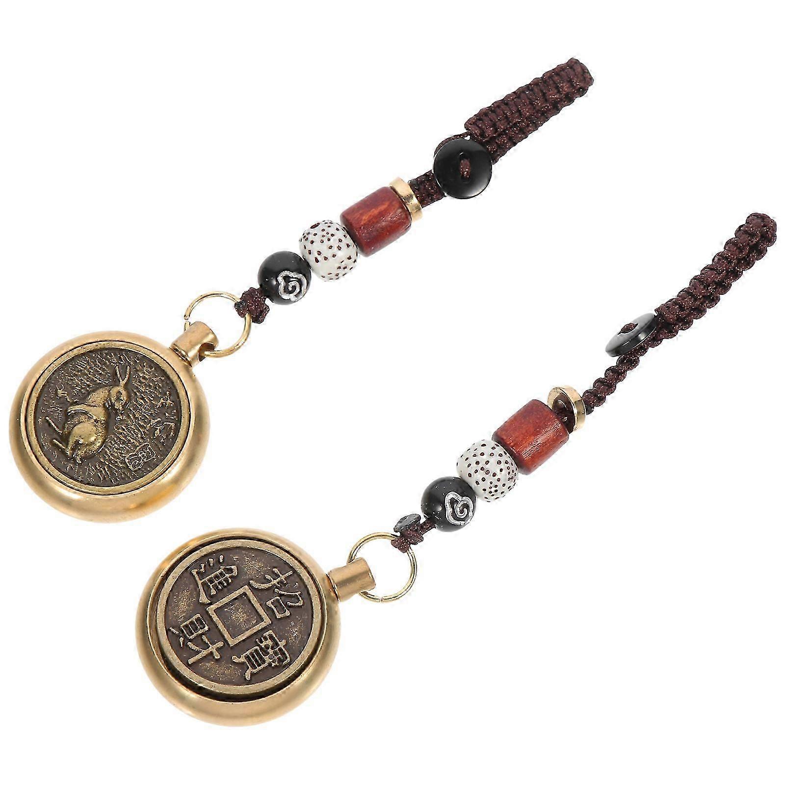 2 Pcs Vintage Copper Rotating Car Pendant Keychains