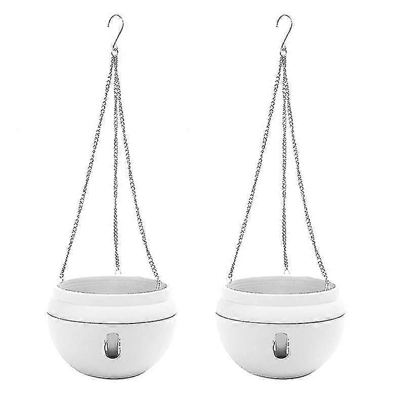 2Pcs Plastic Hanging Planter Self Watering Basket With Hooks, White