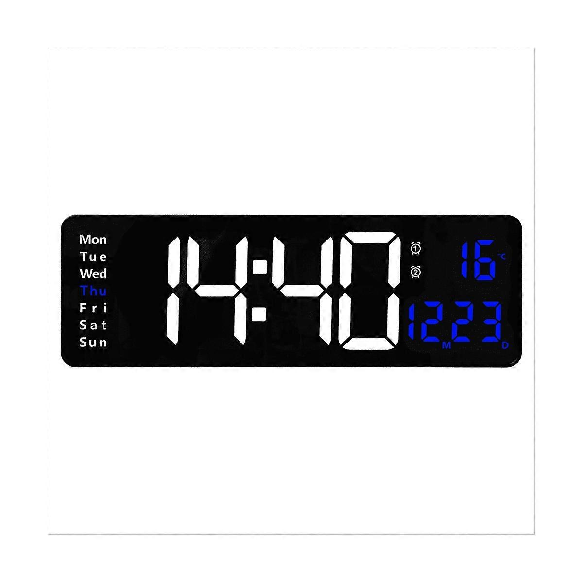 16-Inch LED Digital Display Wall Clock Temperature and Humidity Display European Wall Clock Timer Countdown Timer Blue