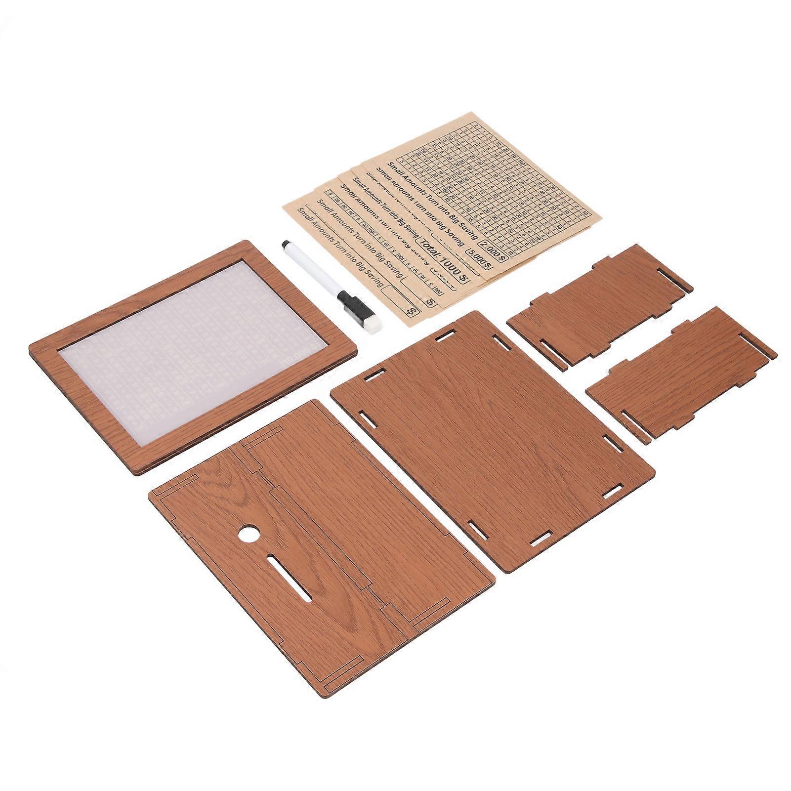 Target Amount Money Box With Counter Wooden Crafts Cute Countdown Money Saving Box for Birthday Light Brown 8 Stickers 