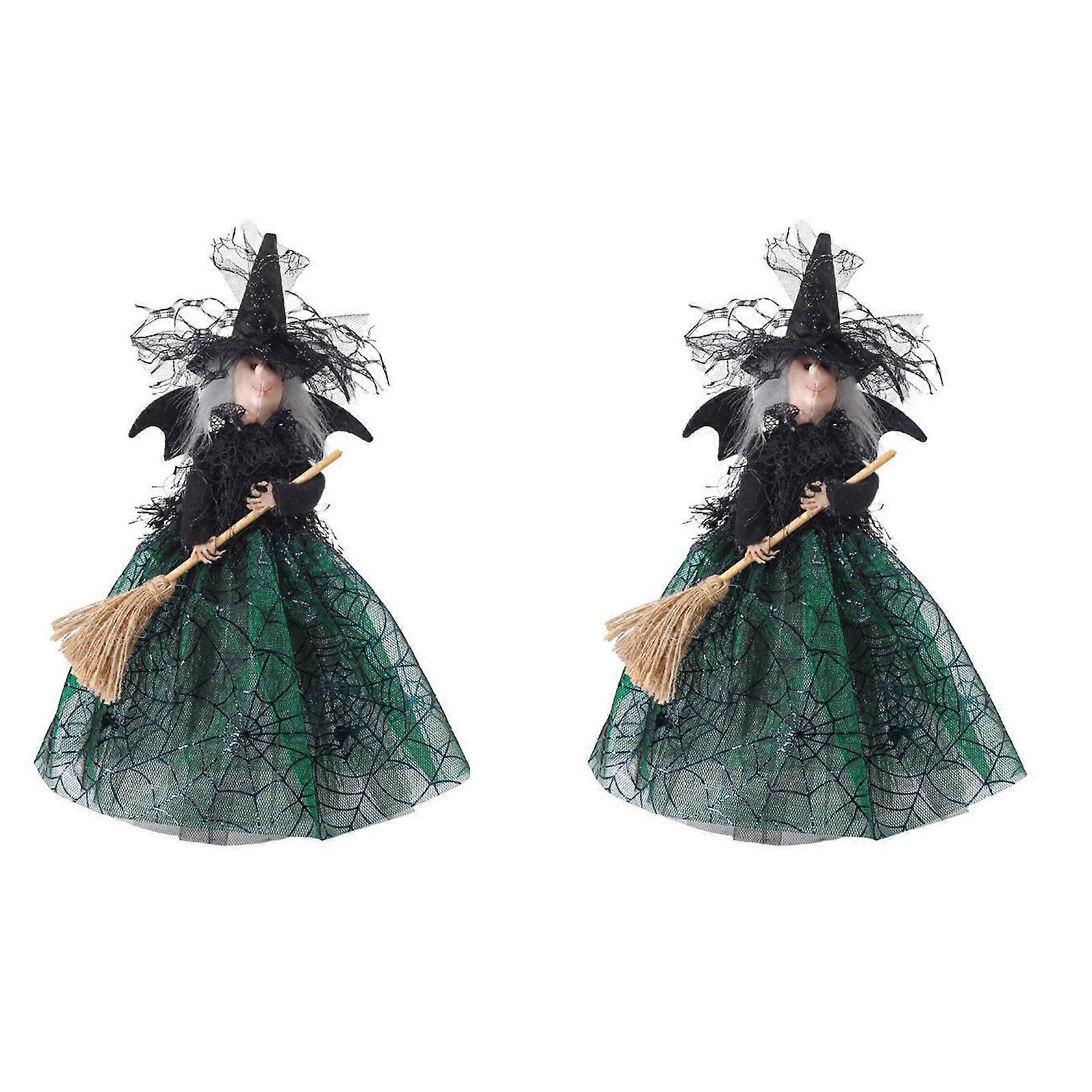 Halloween Witch Tree Toppers Decorations Witches with Spiders Web Dress Bat Wing Table Ornament for Home Decors Gift  Green