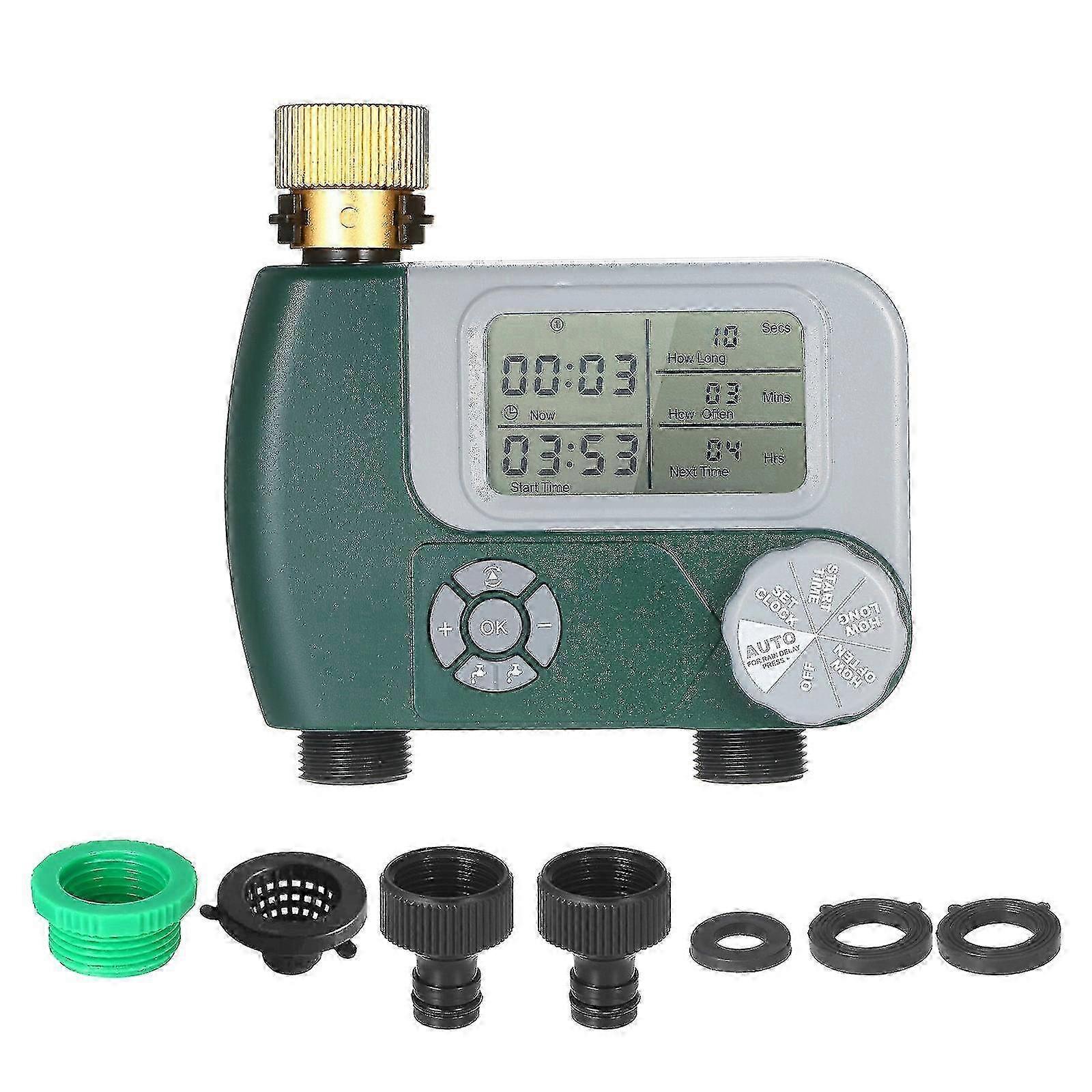 Battery Operated Automatic Outdoor Sprinkler Controller with Digital Timer, 2 Outlets