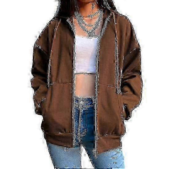 Long Sleeve Zippered Hooded Women's Solid Color Drawstring Sweatshirt Jacket For Autumn