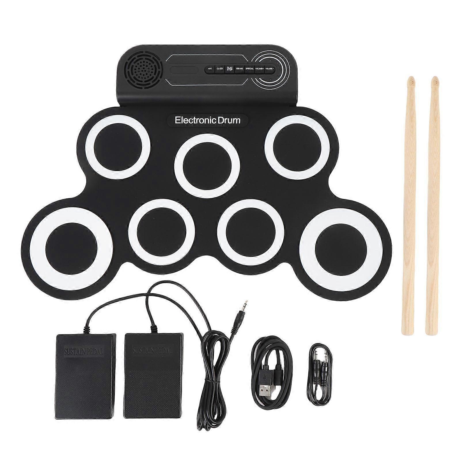 Electronic Drum Practice Pad Built in Sound Effects Silicone Roll Up Drum with Wooden Drumsticks