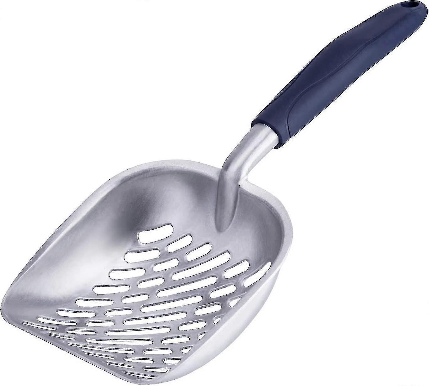 猫砂スクーパー、耐久性のある金属砂スクープ、ブルーハンドル大型猫砂スクープ無垢アルミニウム製、ロングハンドルトイレTY付き