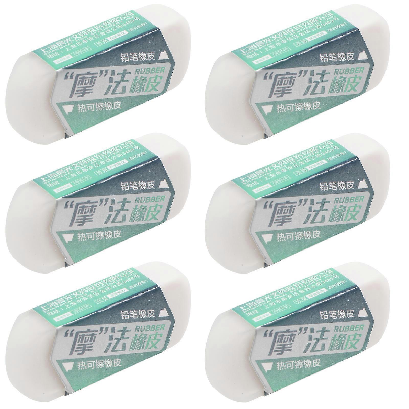 Double Headed Rubber Erasers White for Pencil Mark Erasing 6Pcs Pack