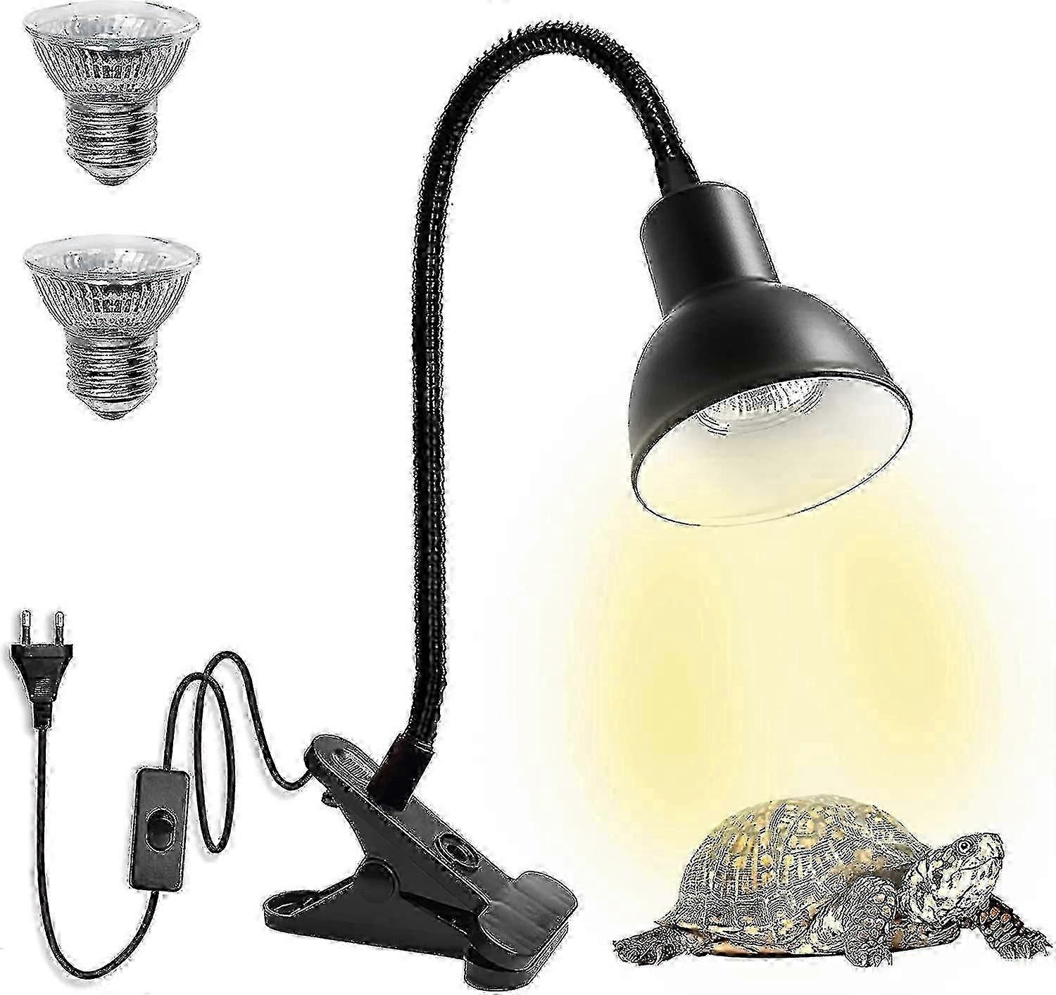 Turtle Heat Lamp For Reptile Aquarium, Turtle With 2 Uva Uvb Bulb Baking Lamp Adjustable 360 Rotating Clip For Turtle Snake Aquarium