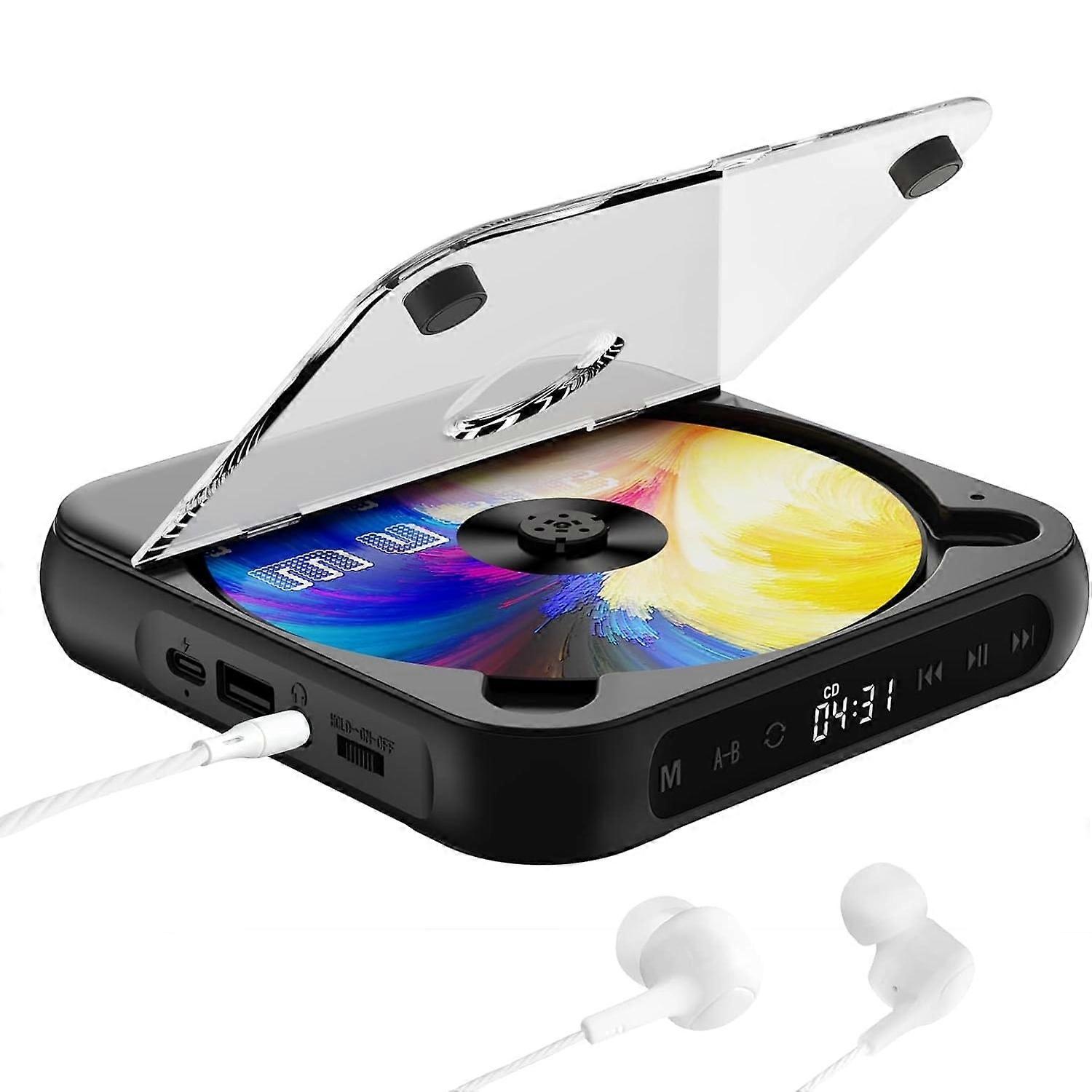 OKbus Portable CD Player with Bluetooth, Rechargeable, LCD Touch Screen, Anti-Skip, Compatible with Car & Travel, Includes Headphones, Black