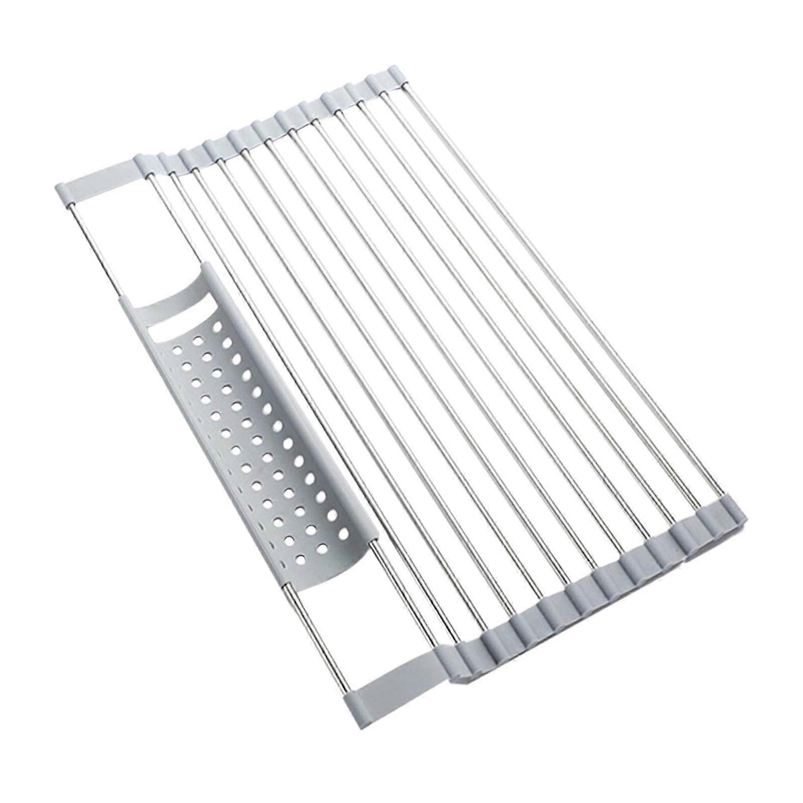 Zeceouar Extra Large Gray Expandable Roll Up Dish Drying Rack, Over The Sink Kitchen Drainer, Foldable Sink Cover - Compatible with standard sinks