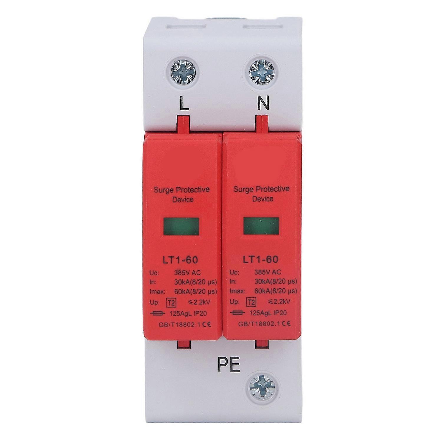 Surge Protective Device 2P Voltage Protection Arrester Protector 385V AC 30KA‑60KA for Home