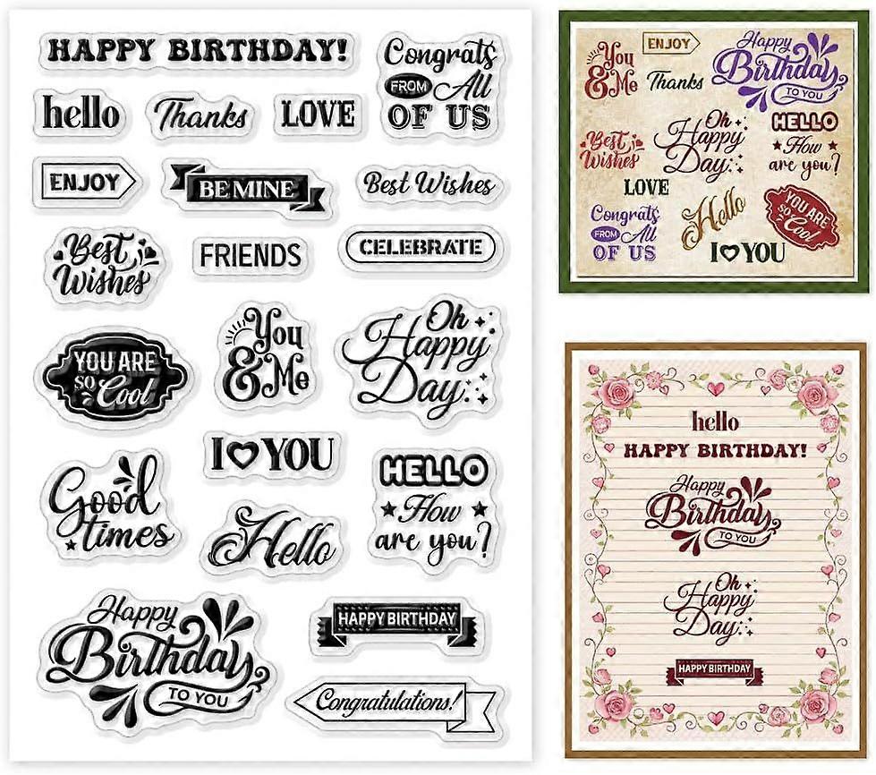 1 Sheet Clear Stamp for Card Making Daily Greeting Message Stamps Reusable Silicone Stamp Happy Birthday Transparent Rubber Dies for Festival Scrapboo
