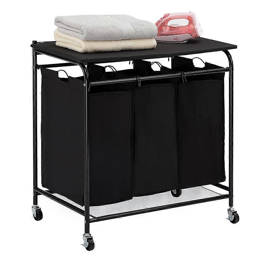 Rolling Laundry Sorter Cart with Ironing Board, Oxford Cloth Hamper on Wheels for Home Use