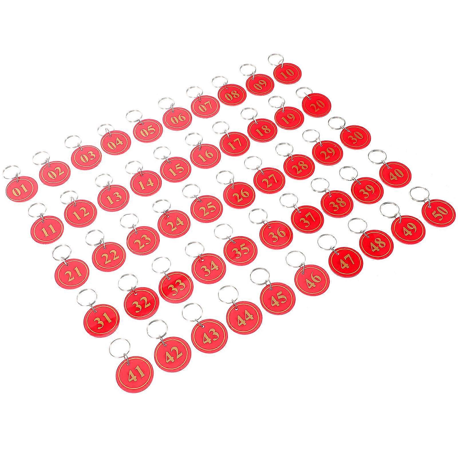 Bathhouse Number Tags Acrylic for Spa 50Pcs Double-Sided Red Hand Tags