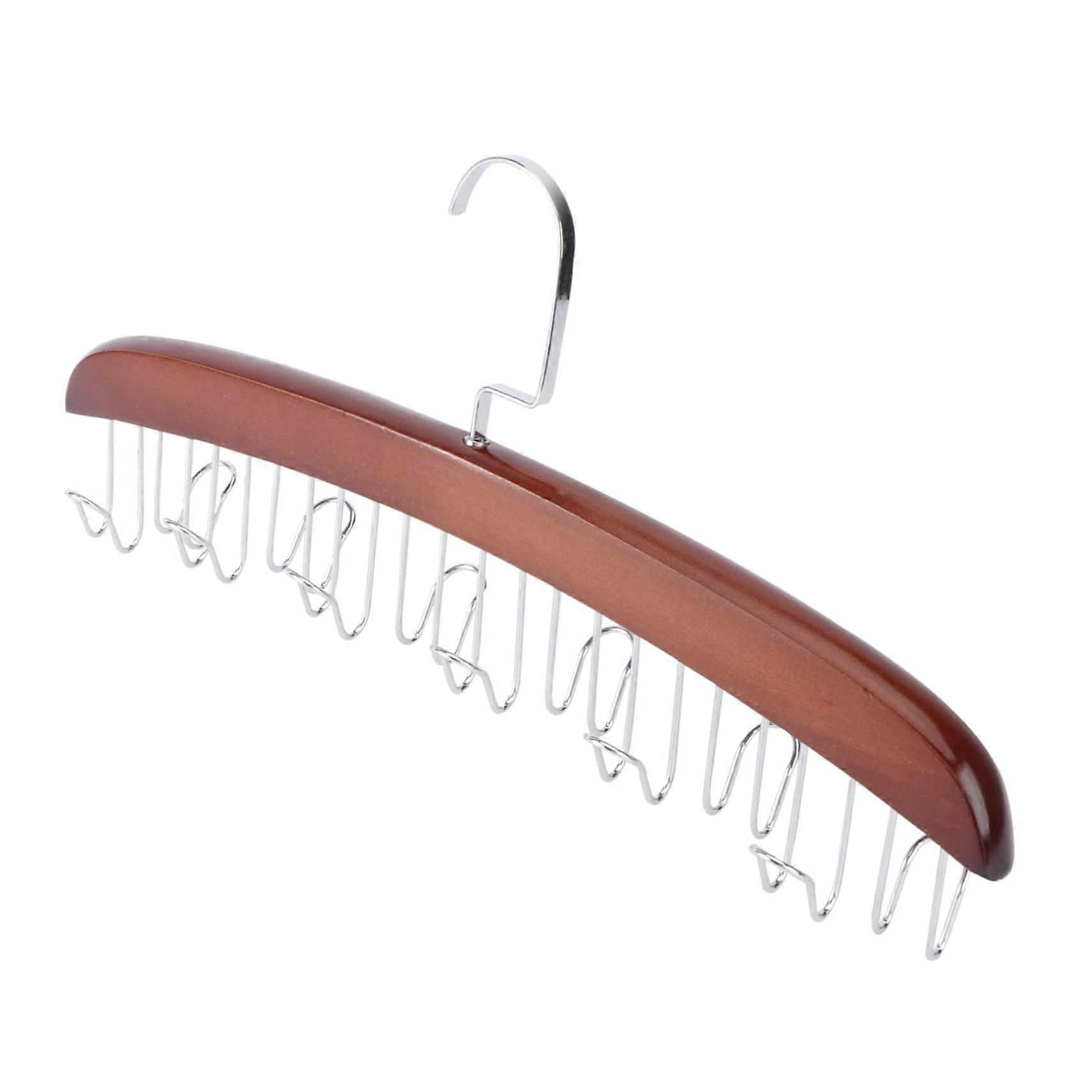 Wooden Belt Hanger with Rotating Tie Rack Hooks for Wardrobe Belt and Tie Storage Organizer