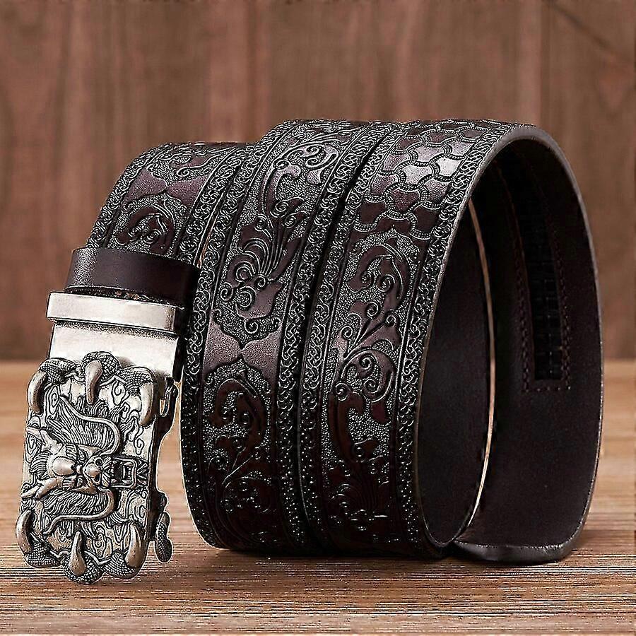 35cm Mode Prägling Retro Manliga Bälten För Män Företag Kohud Äkta Läder Bälte Drake Mönster Automatisk Spänne Rem