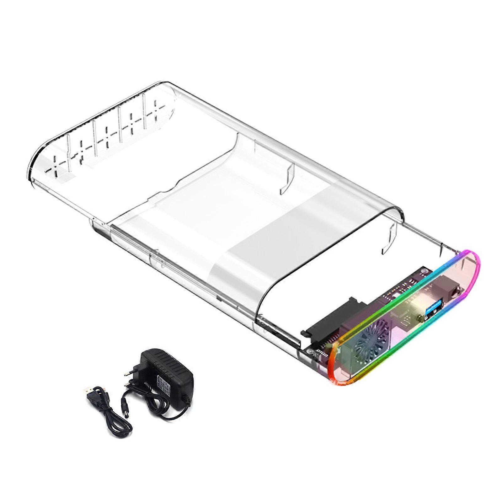 USB3.0 Hard Drive Case Transparent Color Light Toolless Sliding Cover Supports 2.5/3.5inch Drive Multicolor