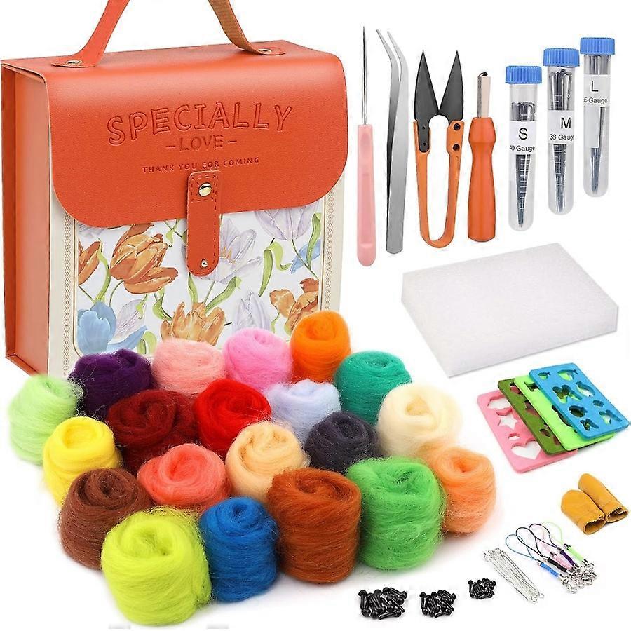 MIUSIE Needle Felting Kit Wool Roving 20 Colors Set Wool Felting Kit Felt Molds with Portable Storage Box for DIY Craft