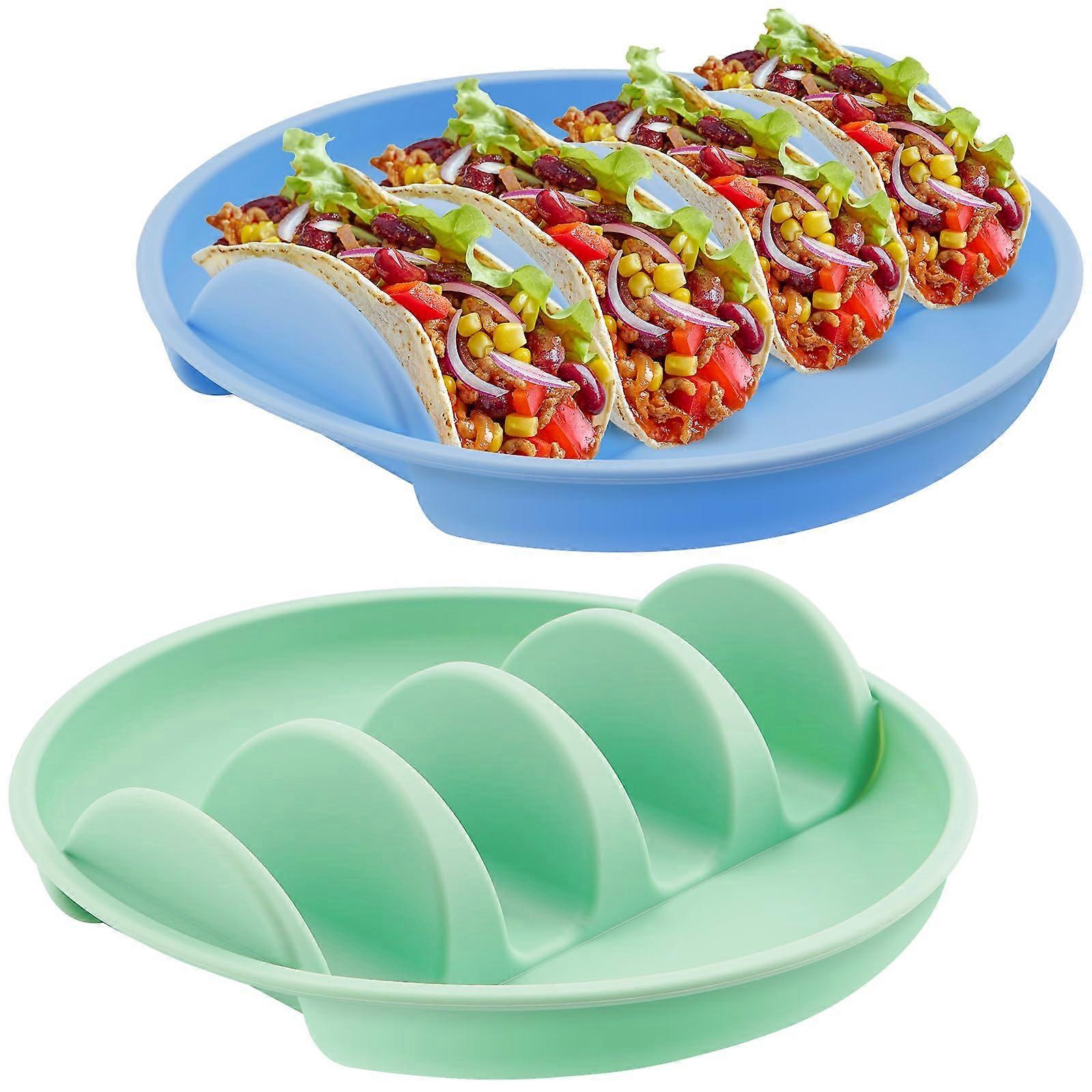 Silicone Taco Holder Plates Set of 2, Microwave and Oven Safe, Holds 4 Shells, Dishwasher Friendly