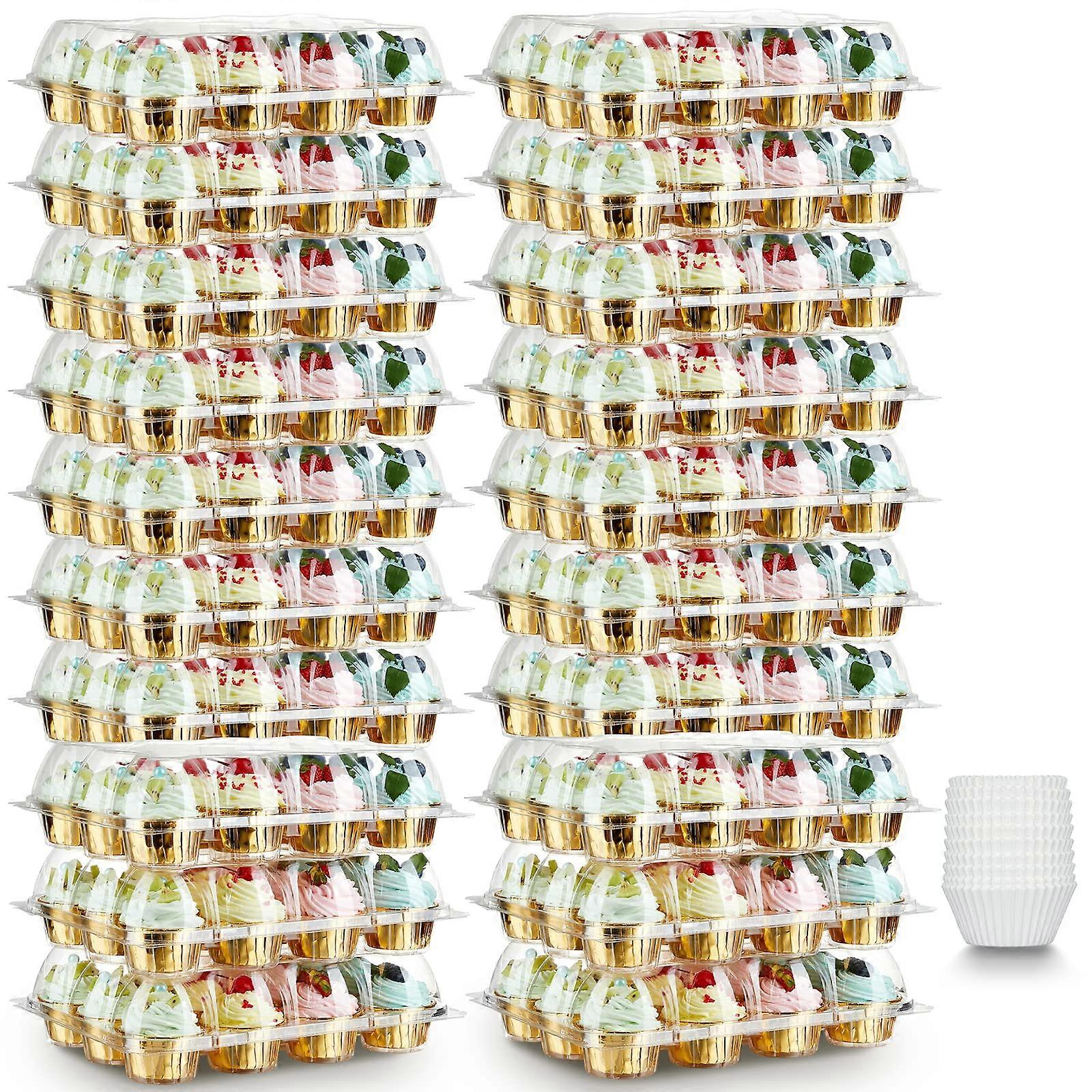 Stackable Cupcake Carrier with Tall Dome Lid, 12 Cupcake Holder with 240 Liners, Clear Plastic Boxes