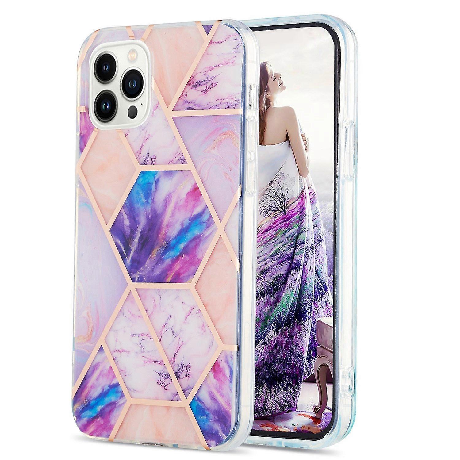 For iPhone 16 Pro Max Case Splicing IMD Marble Pattern Electroplated TPU Back Cover