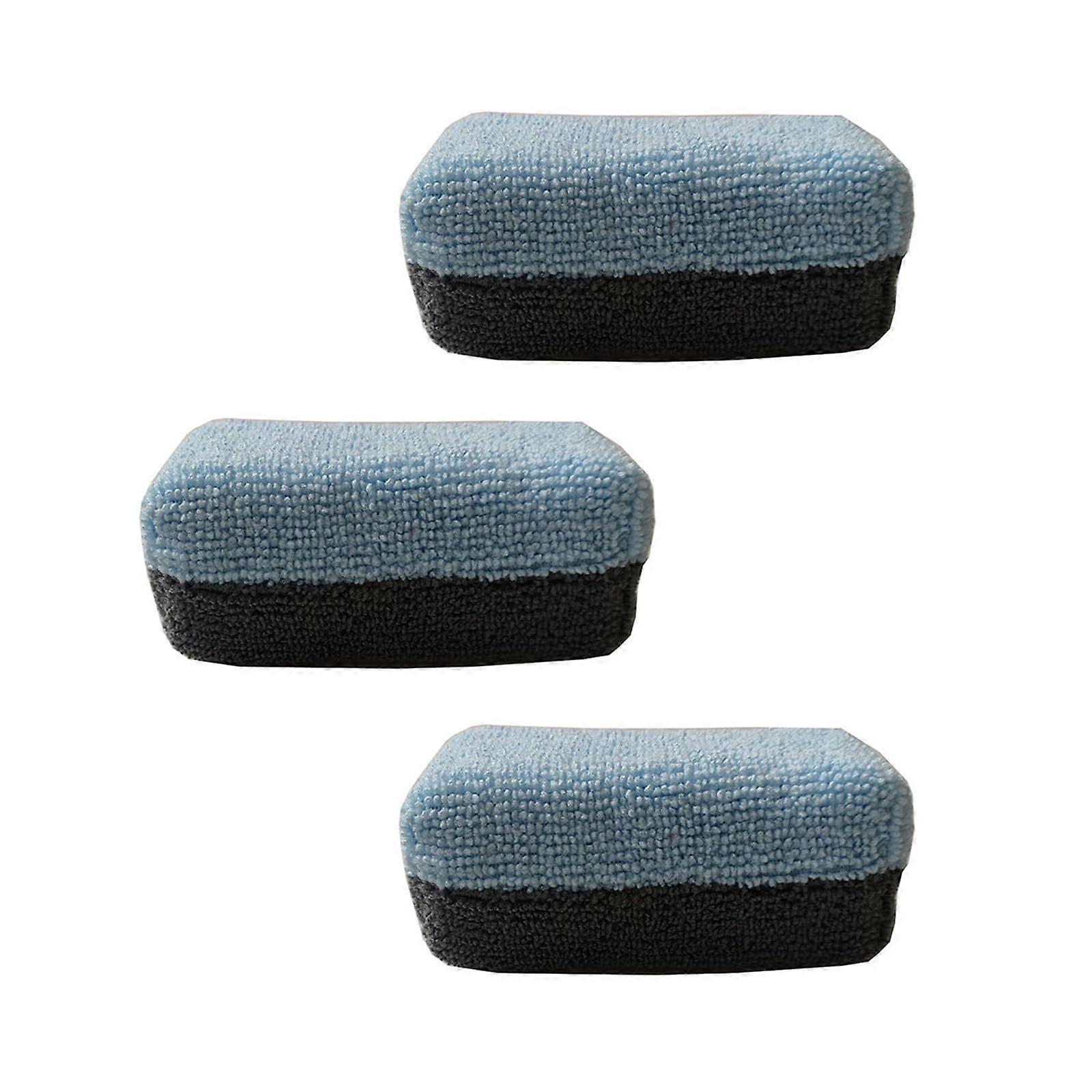 3pcs Double Sided Microfiber Car Waxing Applicator Pads Scratch Washable Reusable Blue Set