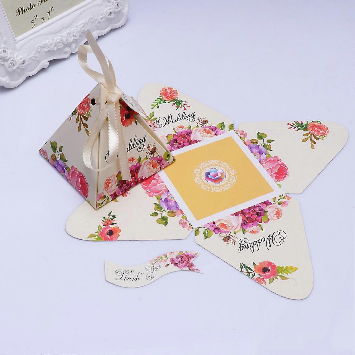 Wedding Candy Boxes Pyramid Shaped for Packaging Use 50Pcs Beige Paper Gift Boxes