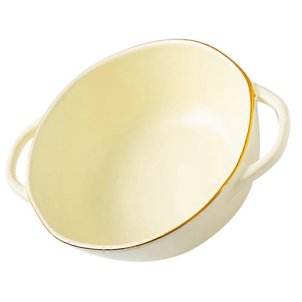 Salad Ceramic Bowl Double Handle Designed for Baking 1 Piece Beige