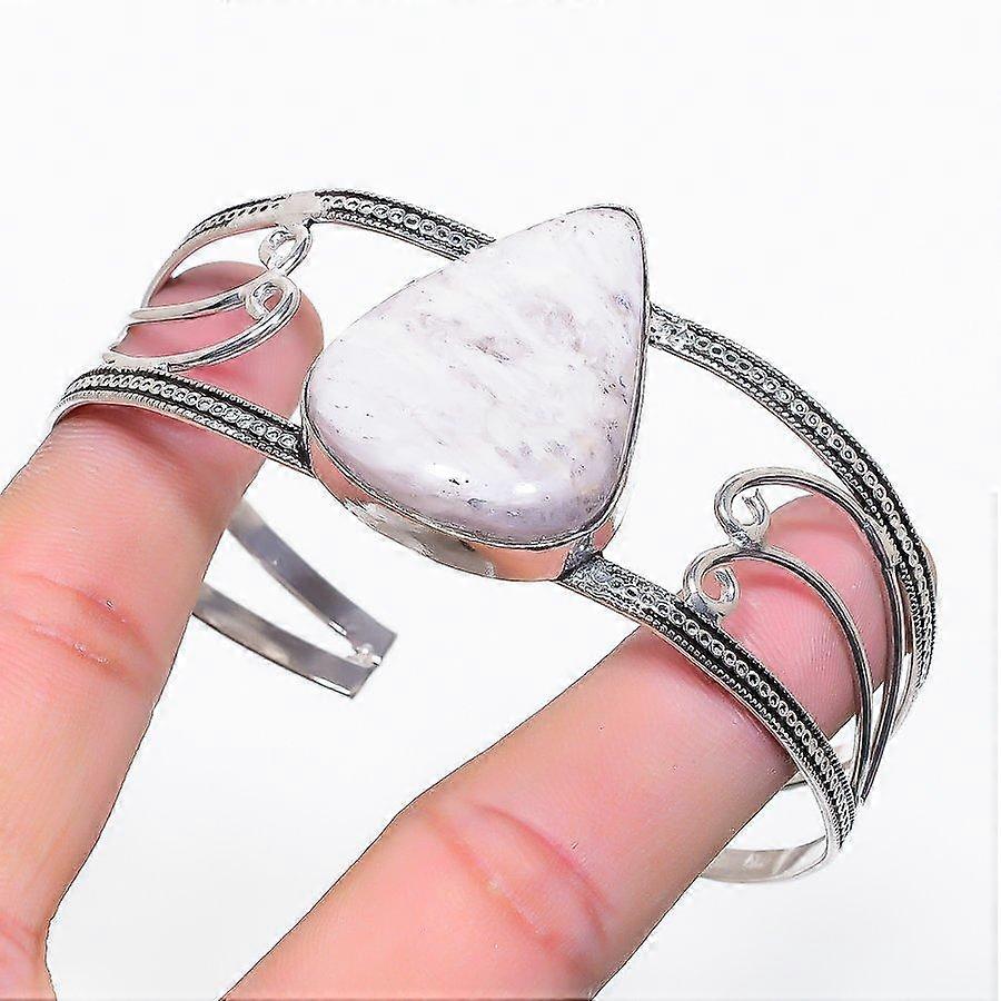 Natural Scolecite Gemstone 925 Sterling Silver Cuff Bangle Adjustable B3w94