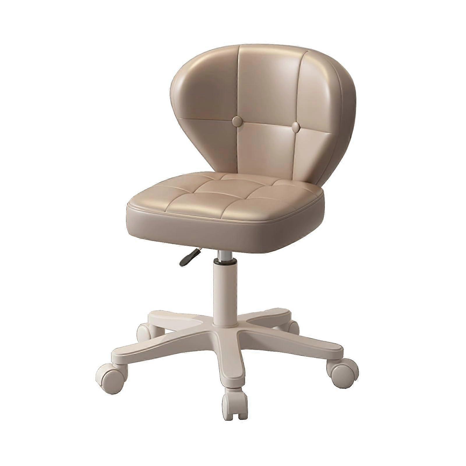 Salon Stool with Wheels Adjustable Height Ergonomic Back Support PU Leather Seat Brown