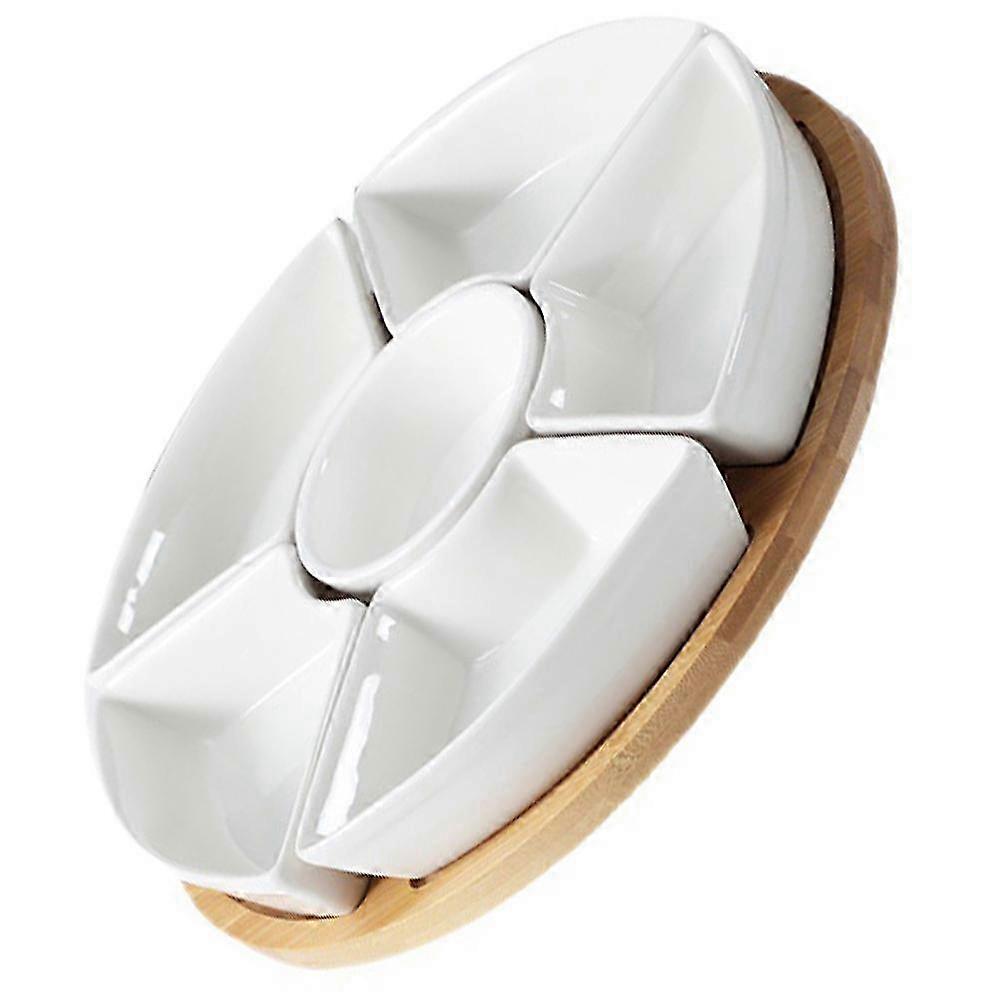 Multi-Compartment Saucer Ceramic Snack Sorting Plate Elegant Design For Gathering 1Set