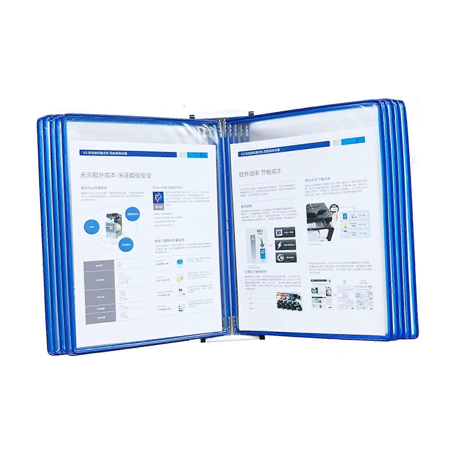 Wall Mounted Reference System with 10 DoubleSided Panels for A4 Documents, Blue PVC Metal Holder