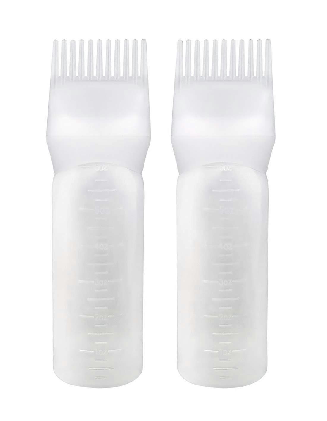 Root Comb Hair Dye Applicator Bottle 2 Pack 6oz Reusable Plastic with Graduated Scale for Precise Root Touch Up