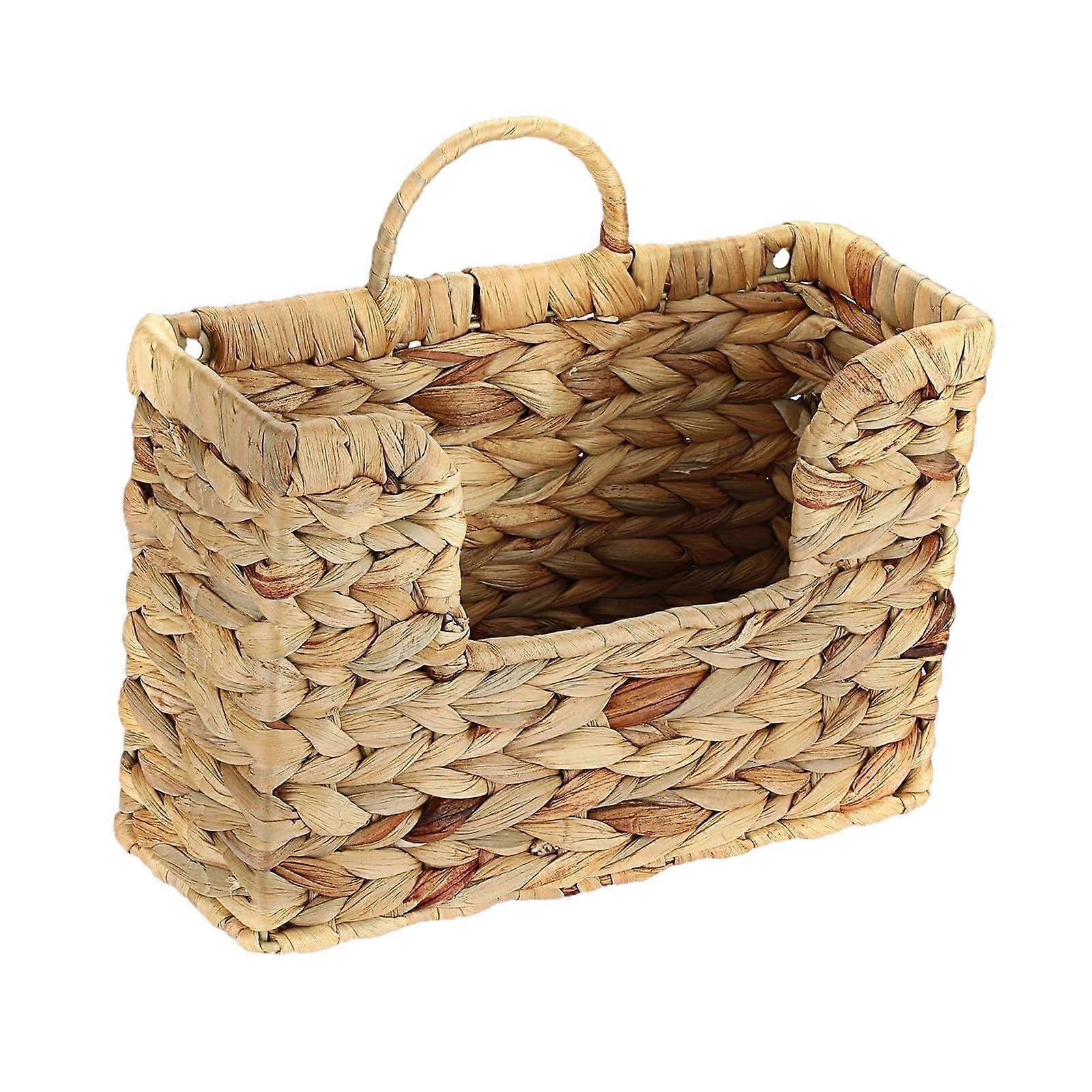 Wall Mounted File Organizer with Rustic Woven Design for Office Mail and Magazine Storage