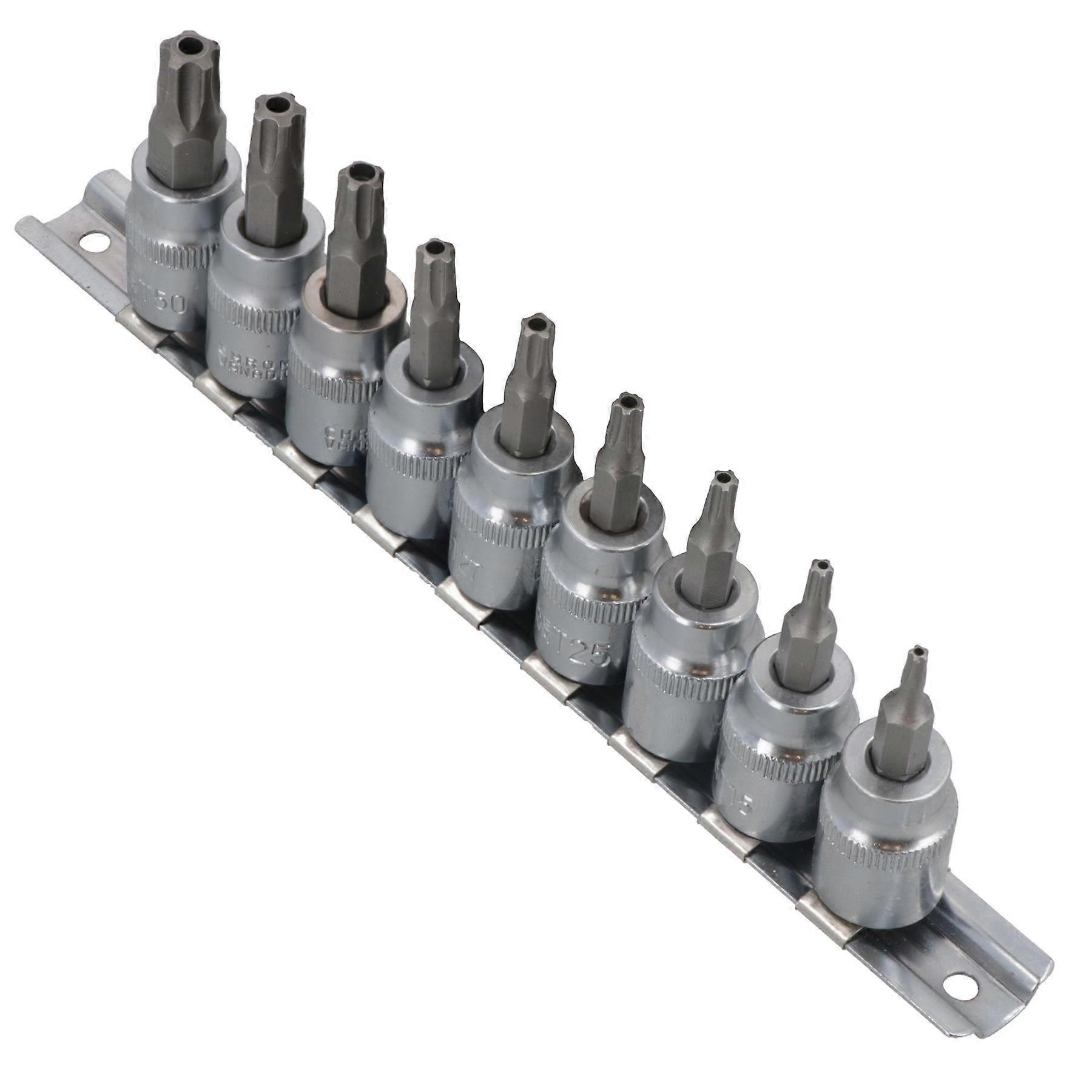 5 Sided Torx Plus Security Bit Sockets TPS10 - TPS50 3/8" Drive 9pc Set On Rail