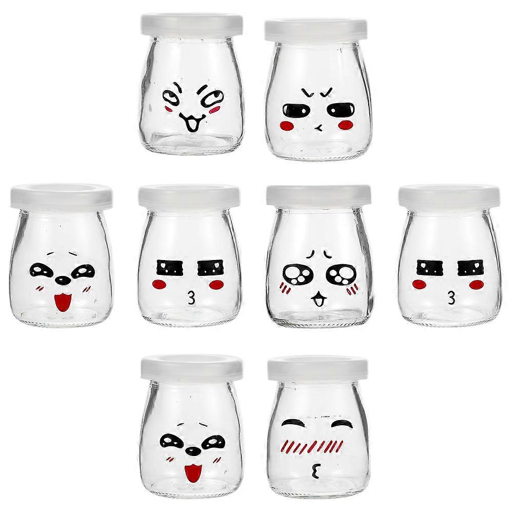 Assorted Color Yogurt Glass Bottles for 8Pcs Cartoon Pattern Set