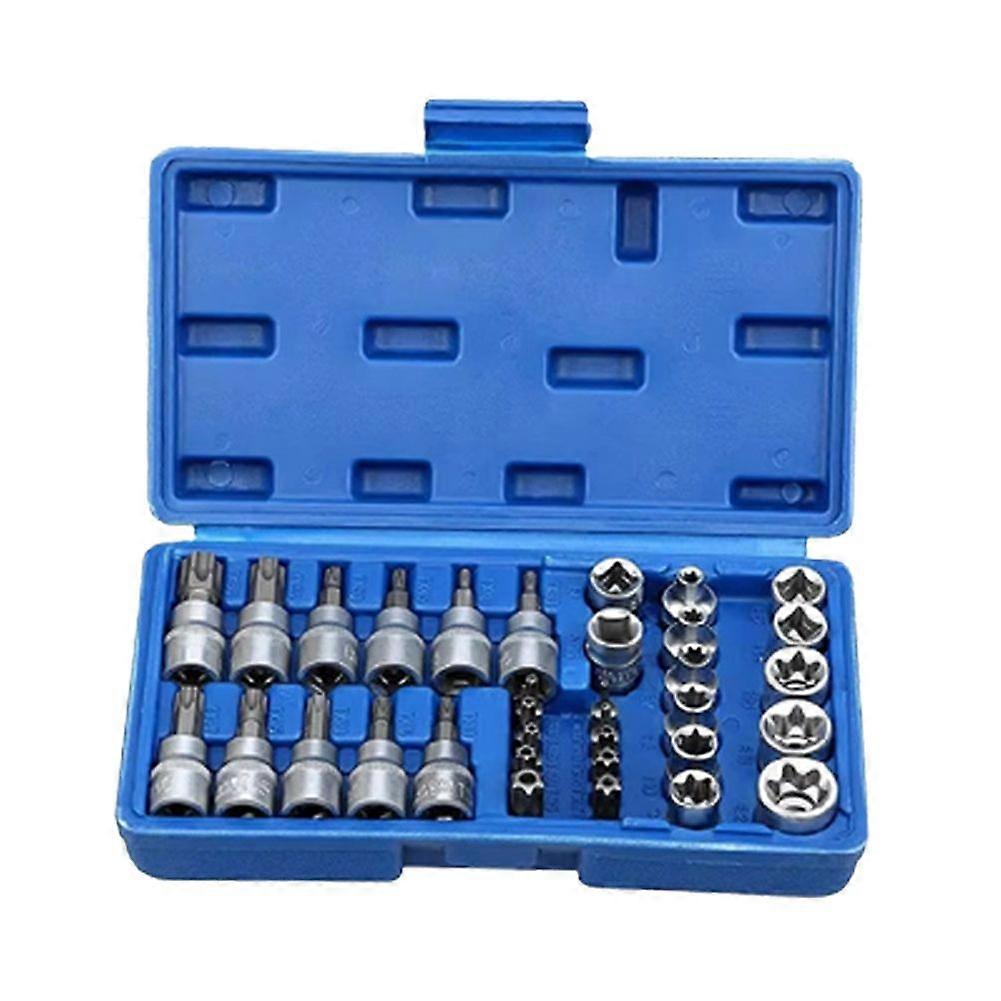 34pcs Torx Bit Socket & E-Torx Star Socket Set Handheld Tool Torque Star Socket Automotive Repair Combination Set