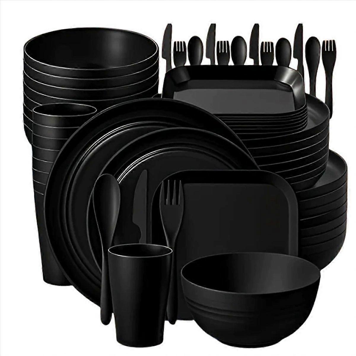 Plastic Dinnerware Sets,32 Piece Plates and Bowls Sets,Reusable Unbreakable Kitchen Dishware for Apartment, Camping