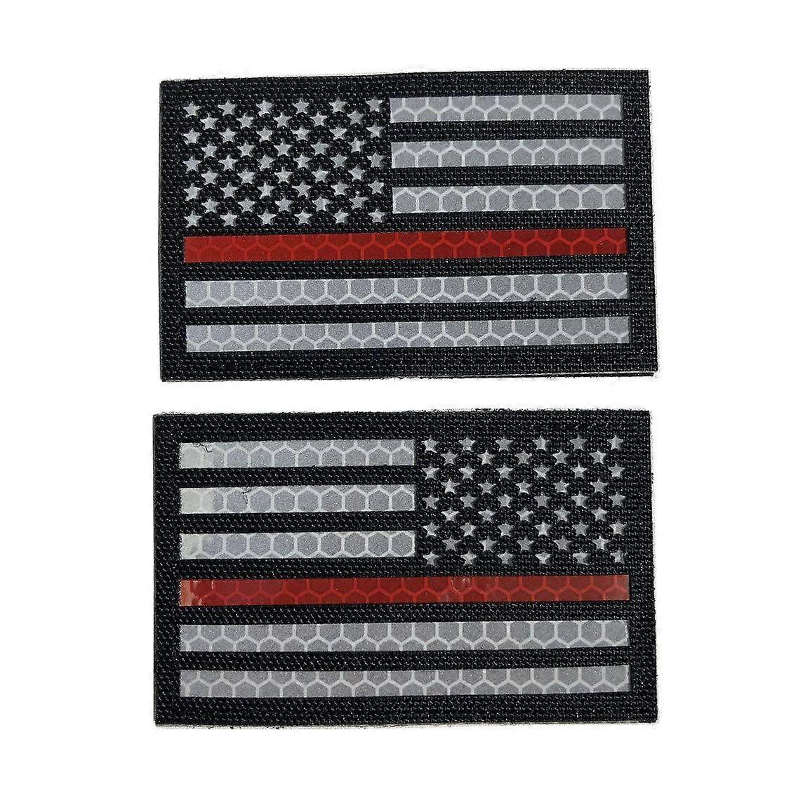 Reflective Thin Red Line American Flag Patch Set for Firefighters with Hook and Loop