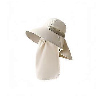 Zonnehoed voor heren met brede rand, gebroken wit, met afneembaar masker, ademend, one size, ideaal voor wandelen en tuinieren.