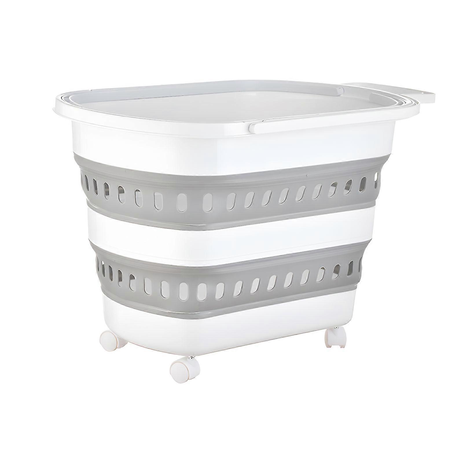 Rolling Clothes Hamper With Foldable Wall And Ergonomic Pull Handle For Effortlessly Mobility Multicolor