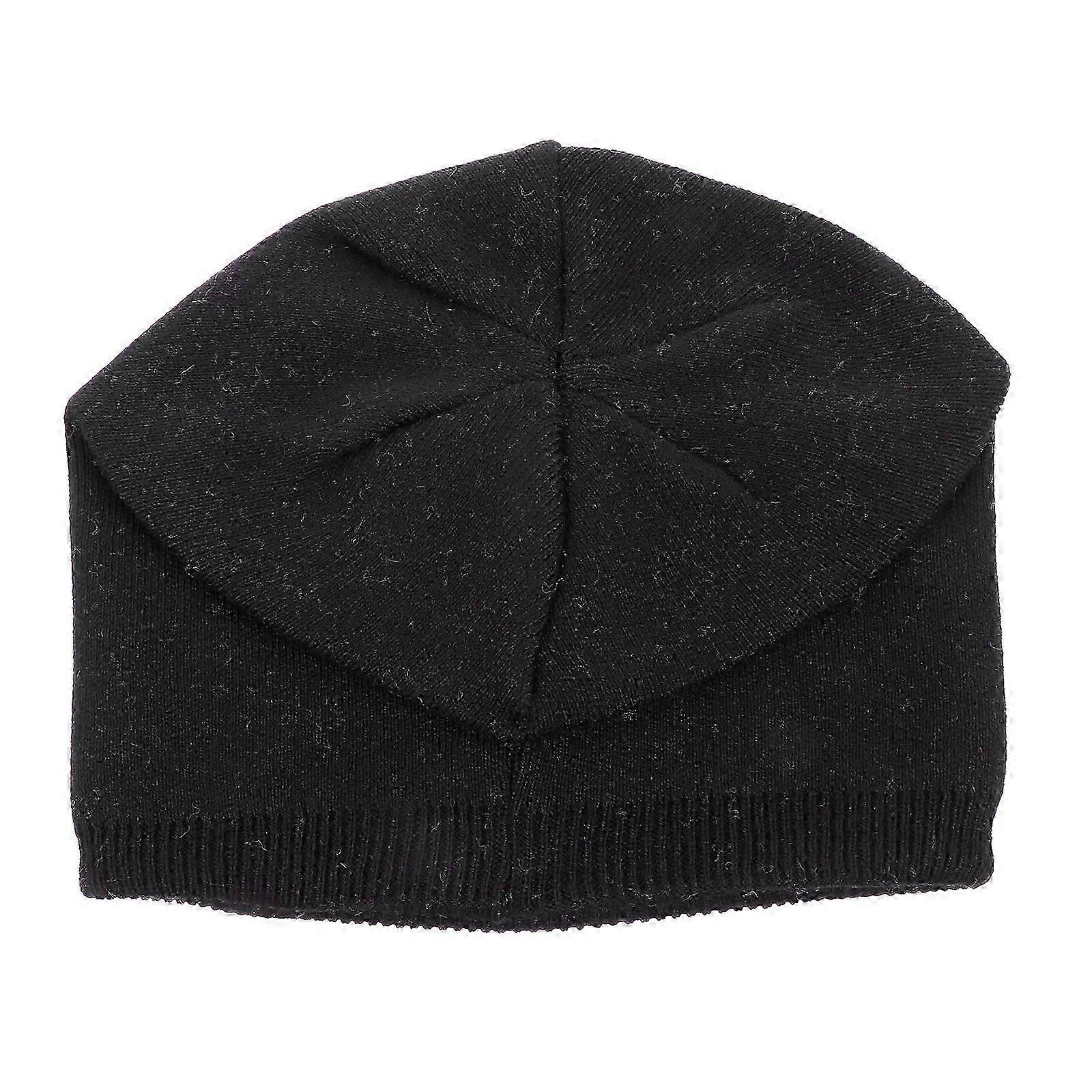 Black Wool Knitted Winter Hat, For Warmth,1Pcs