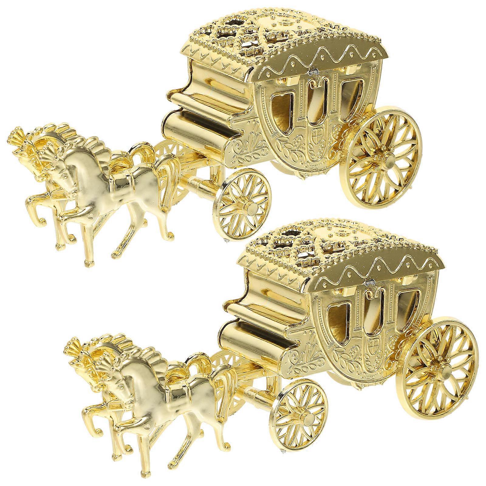 2pcs Exquisite Candy Packaging Boxes Golden Cart Shape Wedding Candy Boxes