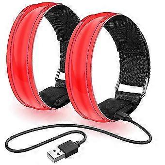 2-pack oplaadbare LED-armbanden, USB-reflecterende band, armbanden, hardlooparmbanden voor joggen, sportief rood WJ