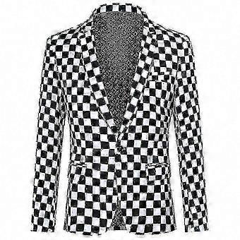 Blazer clásico para hombre con estampado de cuadros en blanco y negro