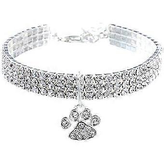 Rhinestone Dog Collar, 20cm Adjustable Crystal Pet Collar with Extra 5cm Extension Chain, Sparkly Elastic Dog Collar