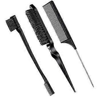 (Black) 3pcs Double-edged Brush Comb Care Edge Brush Comb (black)