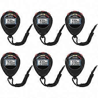 6-Pack Multi-Function Electronic Digital Sport Stopwatch Timer with Large Display, Date, Time, and Alarm, Black